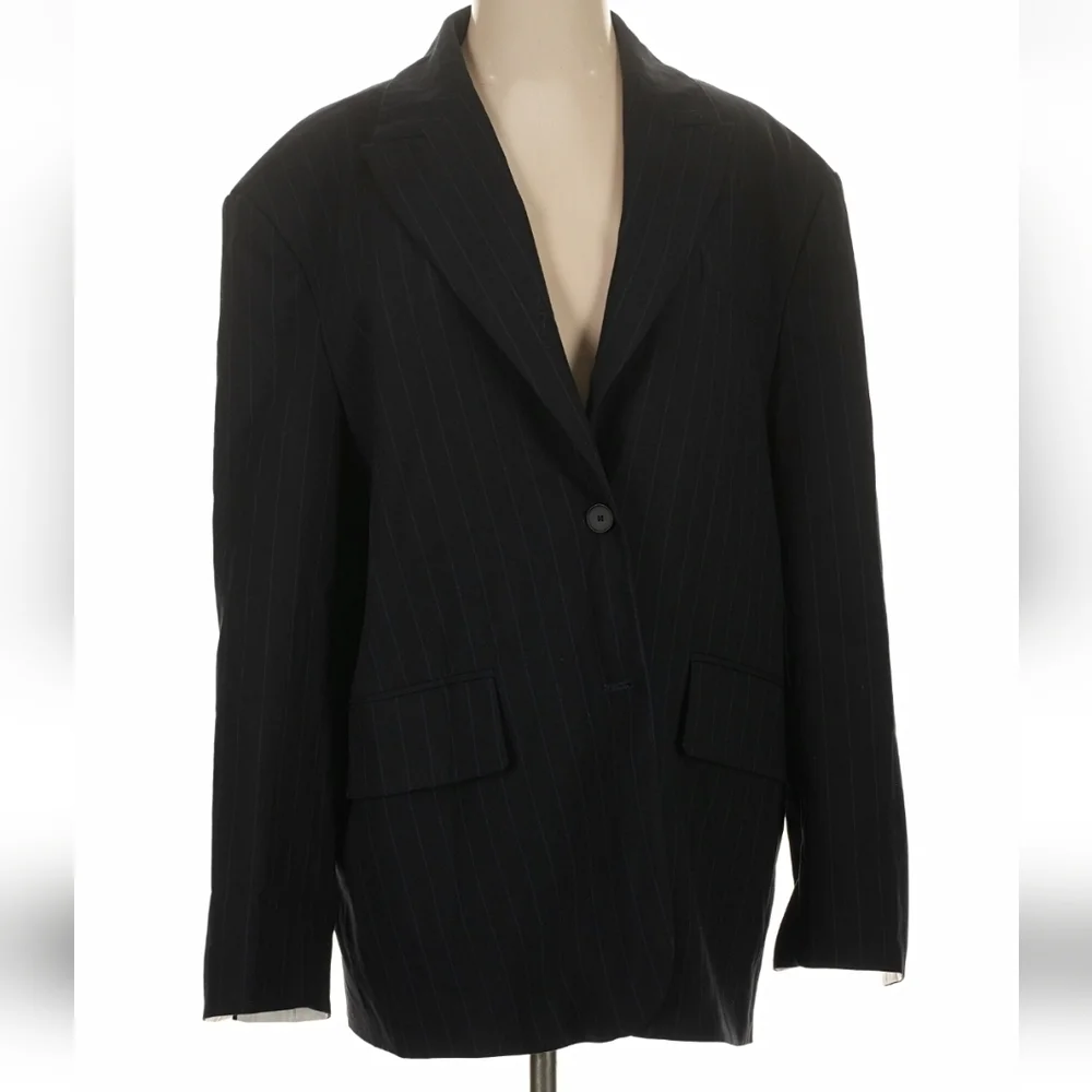 Zara NWT Oversized Pinstripe Blazer Navy Blue Size XS/S